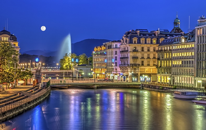 Genf am Abend und Nachts